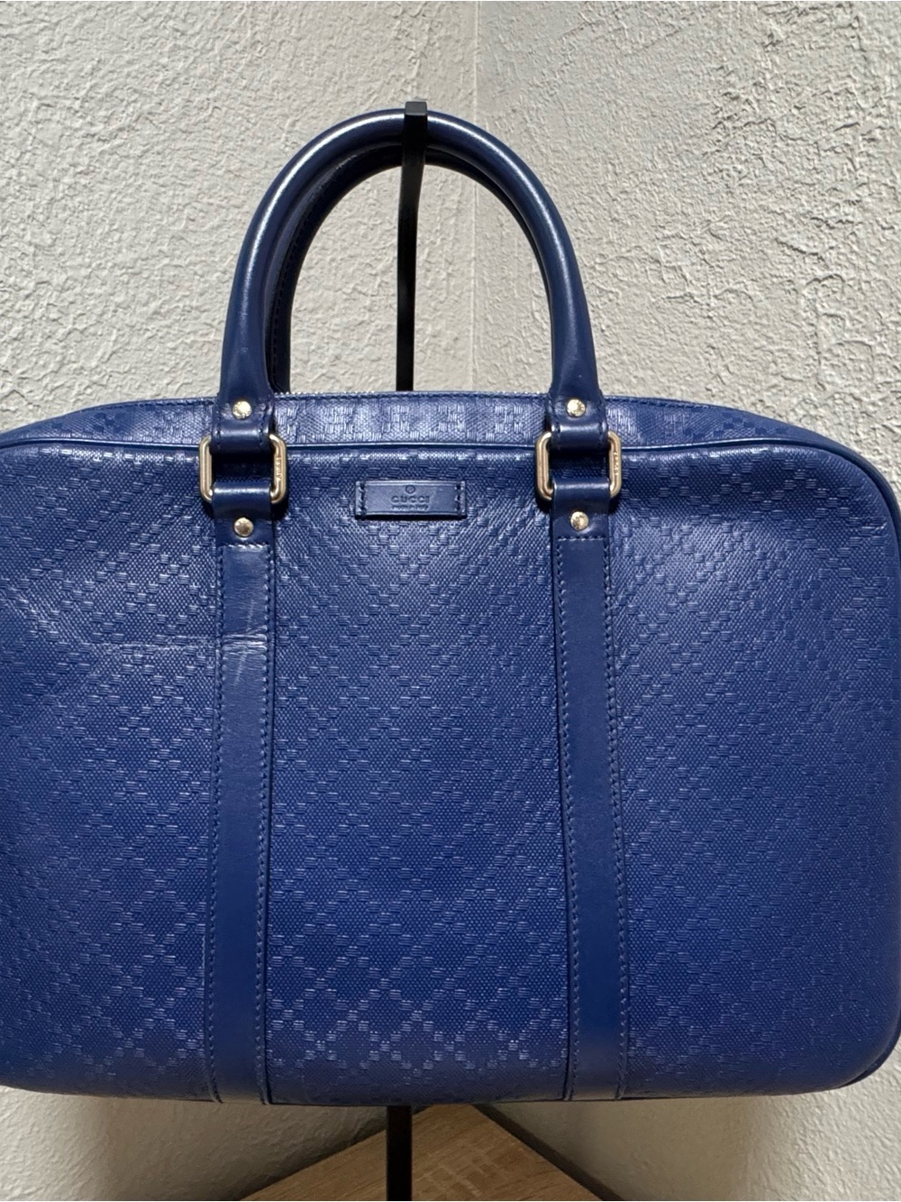 Gucci Blue Embossed Leather Briefcase